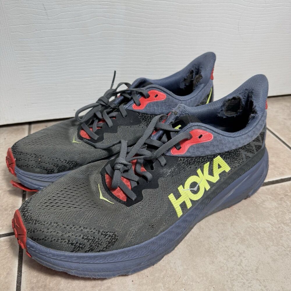 Hoka Challenger ATR 7 Mens 12 D Trail Running Training Shoes Gray Red READ DESC